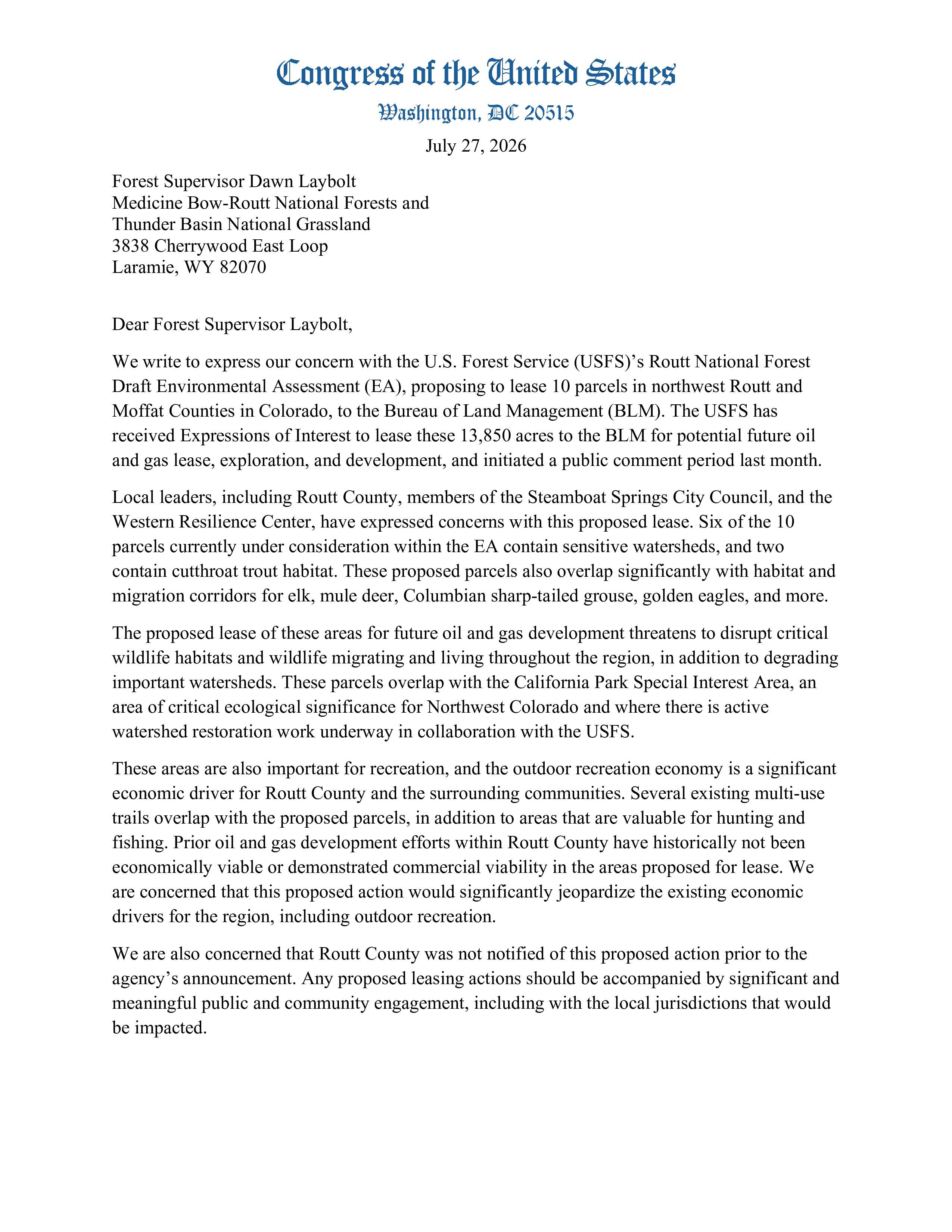 USFS Routt Letter 1